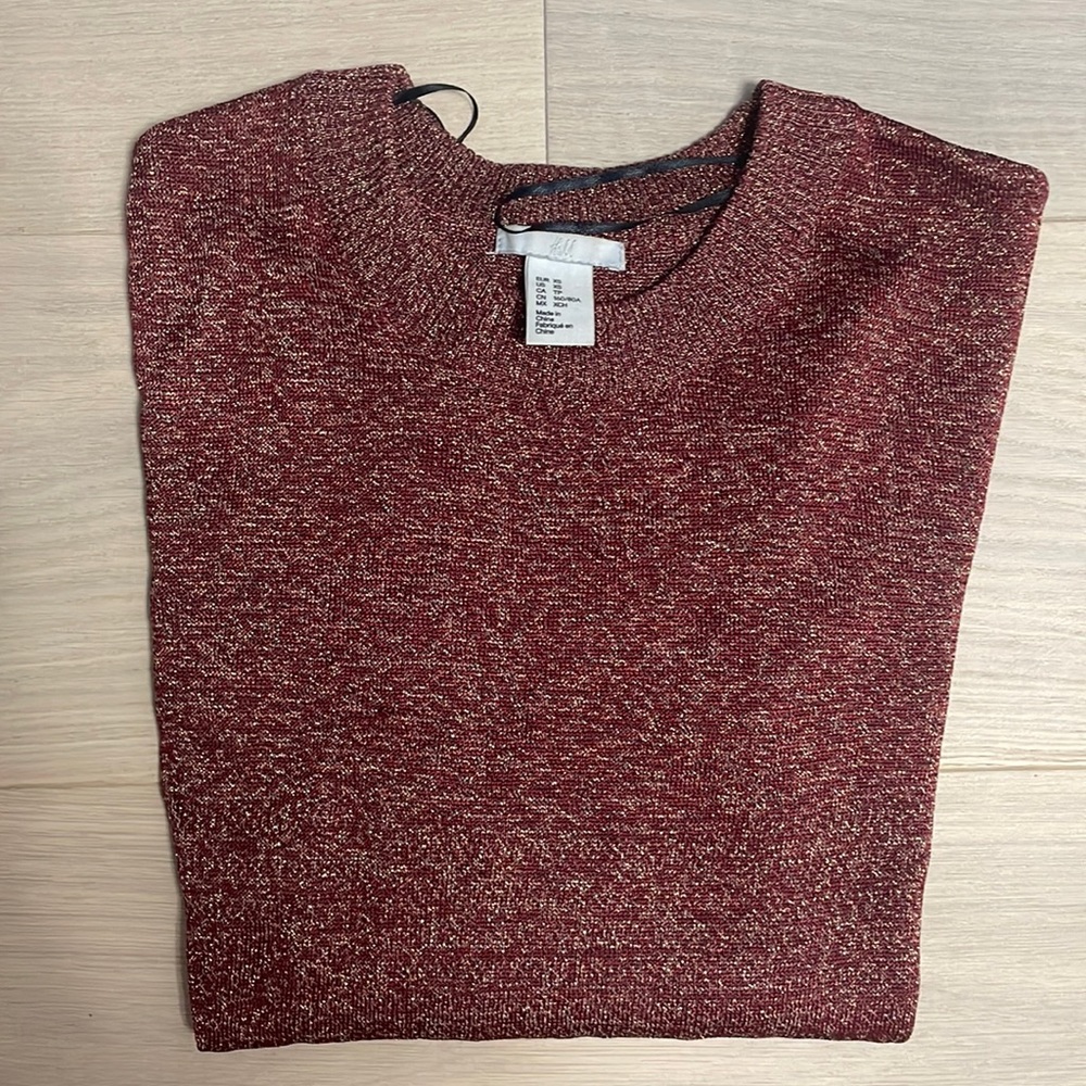 H&M burgundy/maroon/brown sweater shiny sweater, xs
